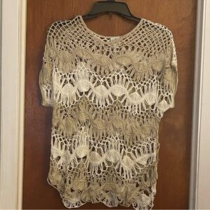 New York & Company Crochet Lace Blouse - Cream and Tan